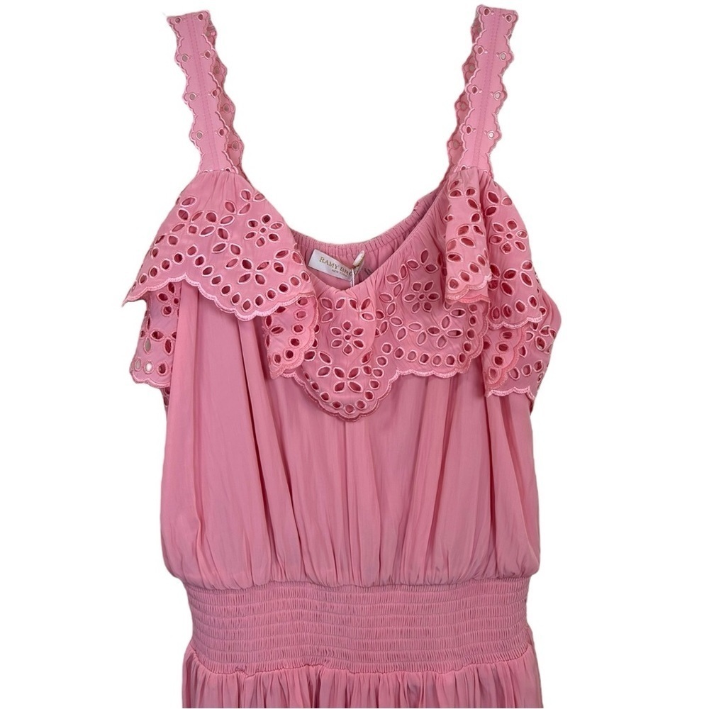 Ramy Brook NWT Women’s ‘Ellen’ Romper Ruffles Eyelet Feminine Pink Tulip X-Small - Picture 4 of 13